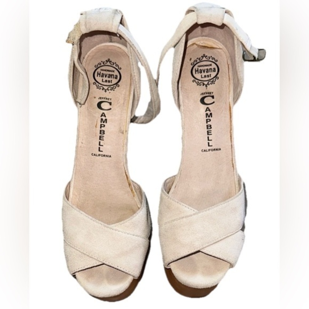 Jeffrey Campbell Cream Suede Ankle Strap Platform Heels Sz. 8.5